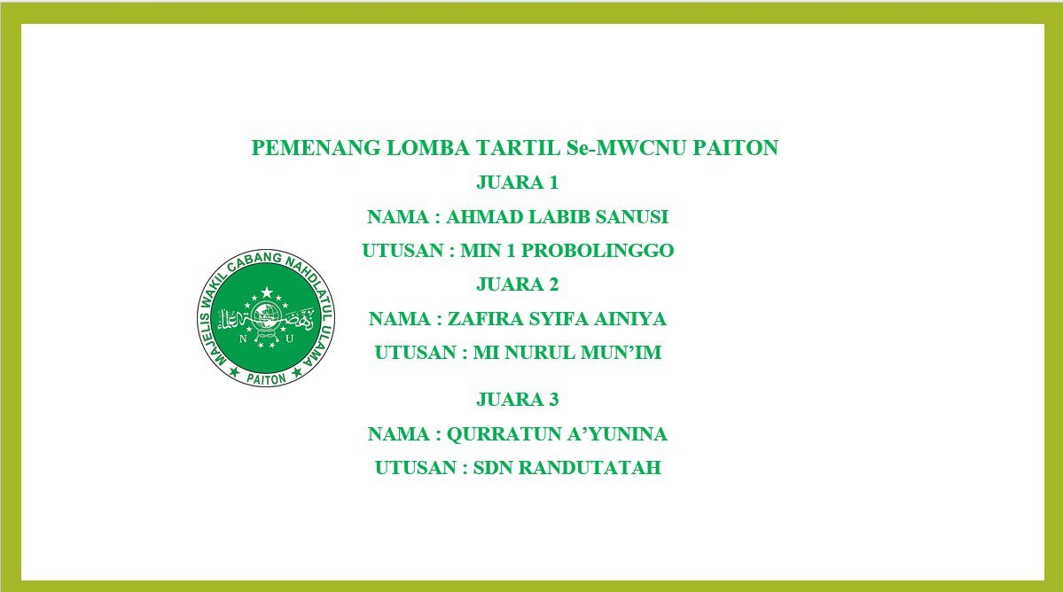 Pemenang Lomba Tartil Se-MWCNU Paiton